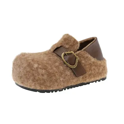 Women's Leopard Print Plush Slip-On Shoes, Fleece-Lined - 9