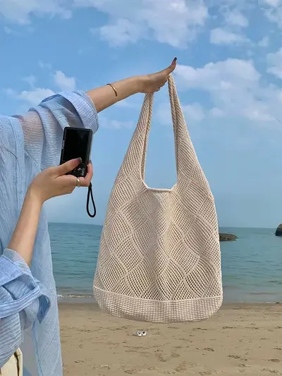 Large Capacity Woven Underarm Tote Bag, Summer Beach Bag - 3