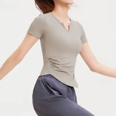 Kadın Kısa Kollu Elastik Yoga ve Koşu T-Shirt Nefes Alabilir - 5