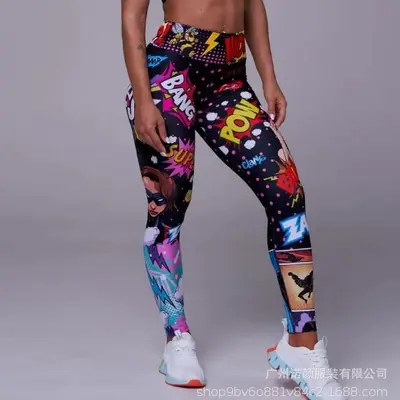 3D Printed Cartoon Anime Pencil Pants, Women's Yoga Leggings, Vacation Style - 1