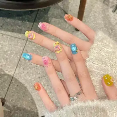 Glow-in-the-Dark Turtle Resin Nail Art Charms Mixed Colorful Rhinestones