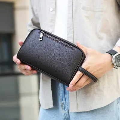 Men's Clutch Bag with Coin Pocket, Fingerprint Lock, Large Capacity - 4
