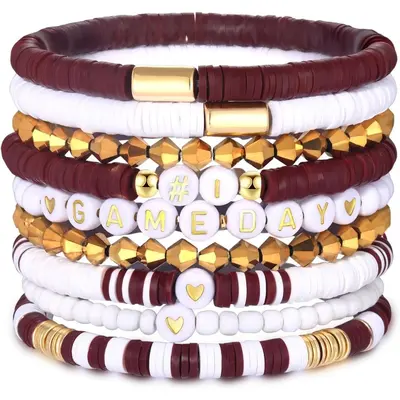 Amazon Best Seller Game Day Bracelet Set 9 Pieces Women's Elastic Beaded Soft Ceramic Bracelet Set Decoration Factory