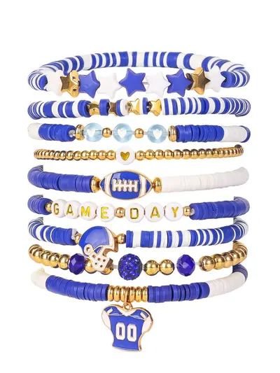 8-Piece Rugby Bracelet Set with Crystal Heart and Letter Beads - 12
