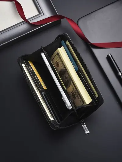 Men's Long Wallet and Retro PU Leather Clutch, Large Capacity - 3