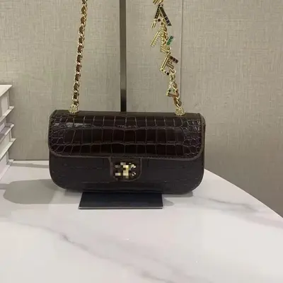 Cross-border Crocodile Texture Handbag with Top Handle Mini Chain Bag Vintage Commuter Versatile Shoulder Crossbody Bag - 13