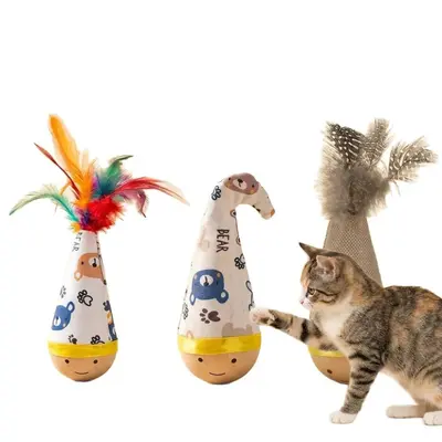 猫咪玩具不倒翁旋转自嗨解闷逗猫棒羽毛一体式小猫猫耐咬耐用手工
