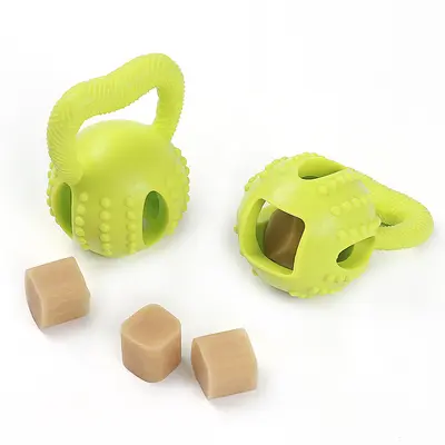 TPE Dog Toy Square Pull Ring Cheese Ball, Chew-Resistant Teeth Cleaning - 3