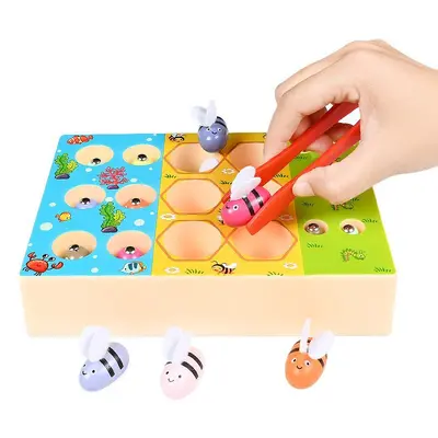 Magnetisches Holz-Angelspiel mit Bienen-Klemmen, Frühlernspielzeug - 5