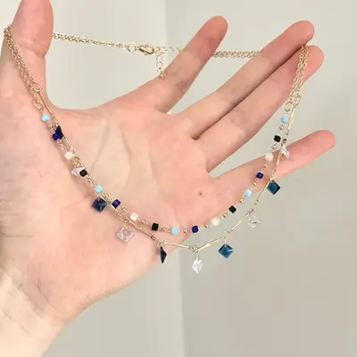 Multi-layer clavicle chain necklace with stackable tassels - 11