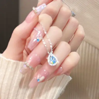 新款蓝眼泪项链女款轻奢水滴设计高级感锁骨链520生日礼物送女友 - 3