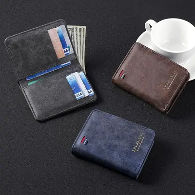 Men's Short Retro Zipper Wallet with Multiple Card Slots and Coin Pocket - 3