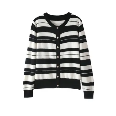 Women's Striped Cashmere-Style Round Neck Knit Sweater