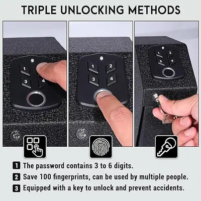 Side-Mount Pistol Box with Fingerprint and Password Lock