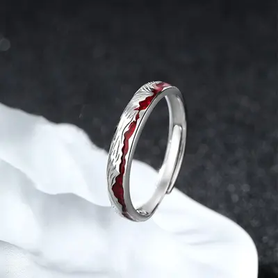 S999 pure silver ring, asymmetric design, couple model - 7