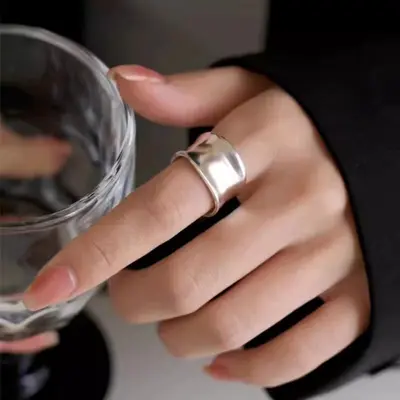 S925 Sterling Silver Wide Face Matte Irregular Ring Women's Luxury High-End Finger Ring Punk Fashion Index Finger Ring Wholesale