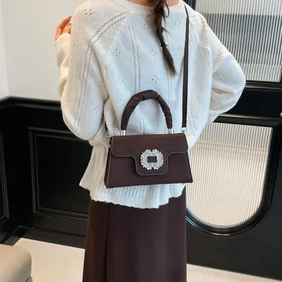 Women's Rhinestone-Studded Small Handbag with Shoulder Strap - 5