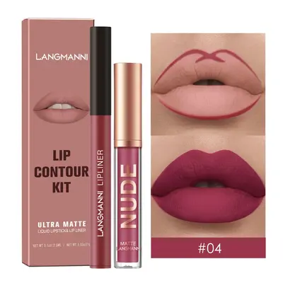 Langmanni 1+1 Matte Lip Gloss and Lip Liner Set, 2 Pieces, Non-Transfer - 9