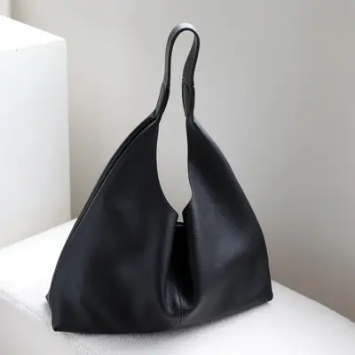 Genuine Leather Tote Bag with Suede Look, Large Capacity, Single Shoulder