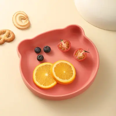 Baby Silicone Dinner Plate and Bowl Set with Bear Design and Spoon - 10
