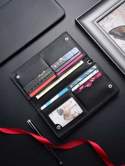Men's Long Leather Wallet with Wristlet, Large Capacity, Multi-Card Slots - 3