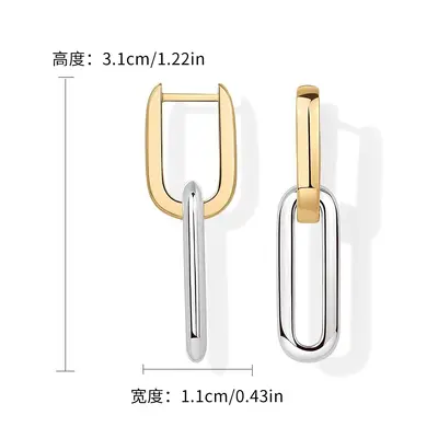 Two-Tone Chain Earrings, Light Luxury Elegant Design - 7