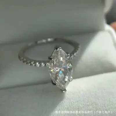 925 Sterling Silver 4 Carat Marquise Moissanite Ring for Women, Stackable