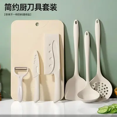 Kitchen knife and cutting board with silicone spatula and spoon - 6