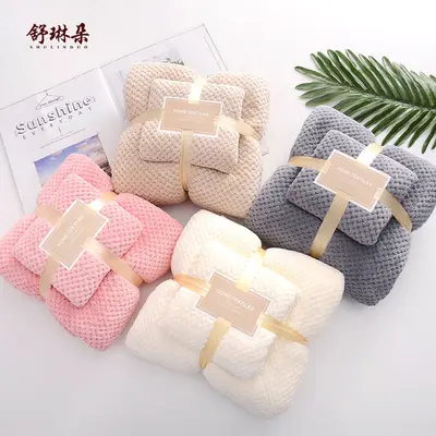 Korallenfleece-Handtuchset mit Mutter-Kind-Kombination und Bademütze - 3
