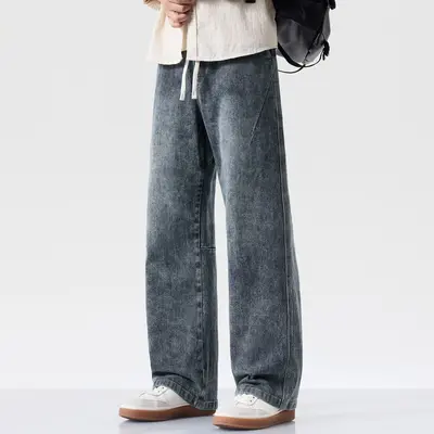 Große Größen Herren-Jeans, locker, Wide-Leg, Vintage-Waschung, elastisch