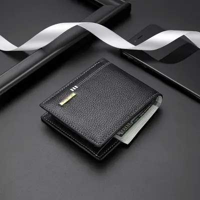 Kurze Herren-Geldbörse im Business-Stil mit Litschi-Muster und Reißverschluss - 3