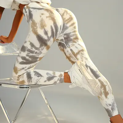 跨境扎染无缝瑜伽裤高腰提臀健身裤训练运动长裤女yoga leggings - 9