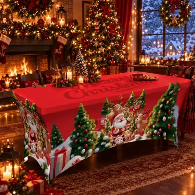 Weihnachts-Stretch-Tischdecke Cocktail-Tischhusse Hochzeits-Bankett Rechteck-Tischdecke wasserdicht und schmutzabweisend Milchseide-Tischdecke