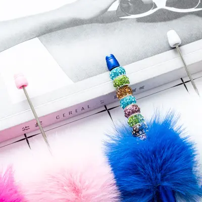 Plush Dotted Beaded Ballpoint Pen, Creative DIY Bead Pen