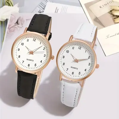 Roségold-Damenuhr Quarz, Lederarmband, wasserdicht