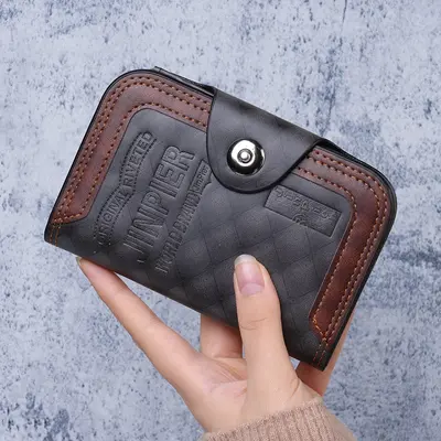 Men's Short Wallet, Retro Genuine Leather, Zipper Coin Pocket and Multiple Card Slots - 7