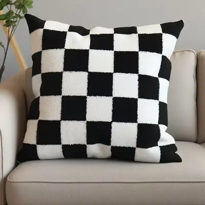 Retro Sofakissen in Schwarz-Weiß mit Dame-Muster, Wohnzimmer-Dekoration - 7