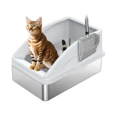 Edelstahl-Katzentoilette, extra groß, hoher Rand, quadratisch, leicht zu reinigen