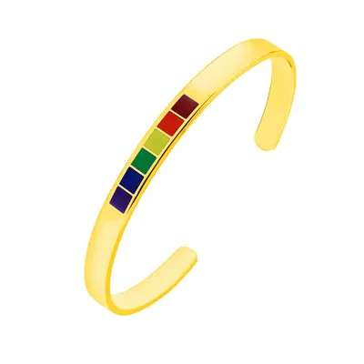 Stainless steel rainbow C-shaped open bangle 6MM - 8