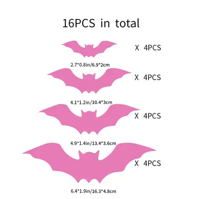 Halloween 3D Black Bat Wall Stickers, 16 Pcs per Pack