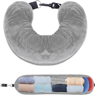 Sınır ötesi yeni seyahat yastığı, giysi, bagaj, yastık kılıfı, peluş dolgulu çok fonksiyonlu boyun yastığı, U şeklinde yastık ile doldurulabilir. - 8