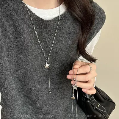 Star necklace, long length, adjustable, sweater chain - 3