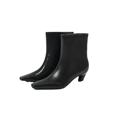 In stock! Small square-toe, thin-heeled, French-style slim-fit boots, versatile kitten-heel ankle boots for women in autumn and winter.