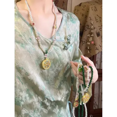 Vintage yuvarlak boncuklu kolye, Hanfu ve Cheongsam aksesuarı, etnik stil - 3