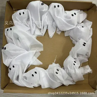 Glowing Ghost Halloween Door Wreath, 25 Pieces - 8