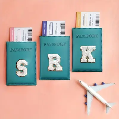 Passport holder leather travel document wallet alphabet pattern