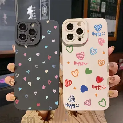 iPhone 15 Pro Max, Apple 14, 13, 12, 11 uyumlu renkli kalp desenli şık ve yaratıcı telefon kılıfı