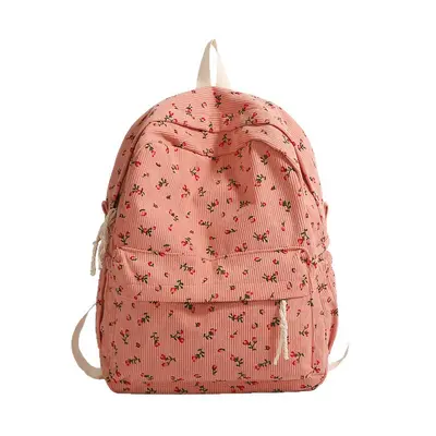 Small Floral Print Corduroy Backpack, Lightweight School Bag for Students - 6