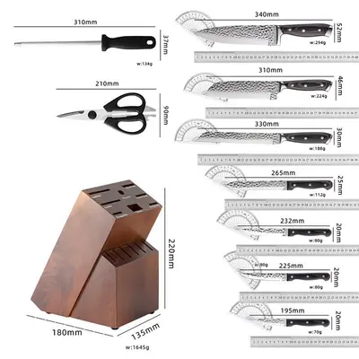15-piece chef's knife set with wood handle - 5