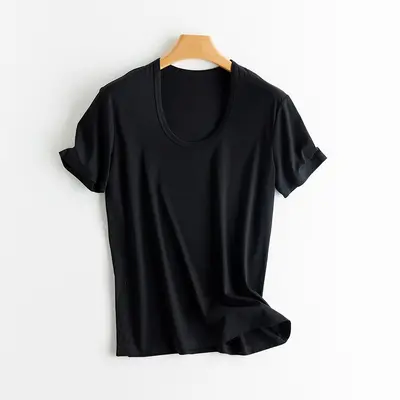 Kadın Güneş Korumalı Beyaz V Yaka T-Shirt, Dut İpeği ve Merserize Pamuk Karışımı, Gevşek K - 9